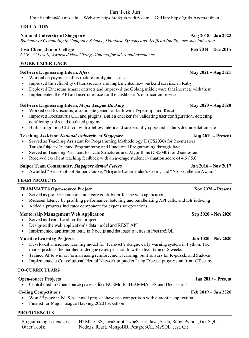 Teik Jun's initial resume